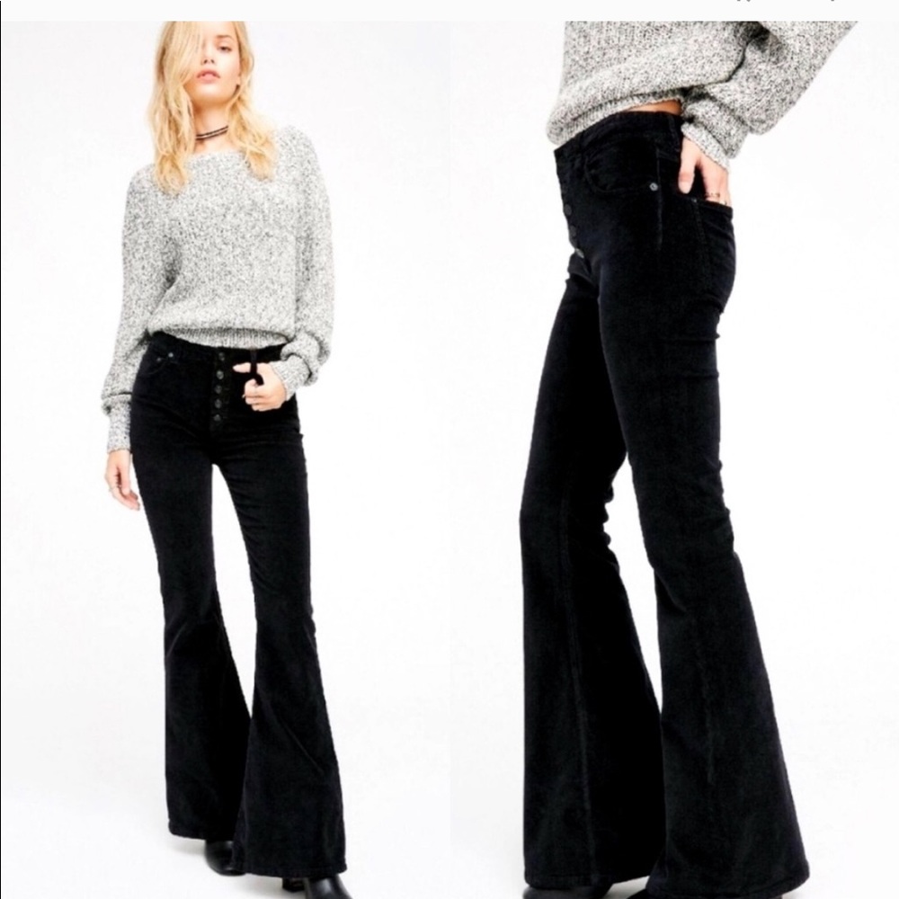 Free People Velvet button up flares